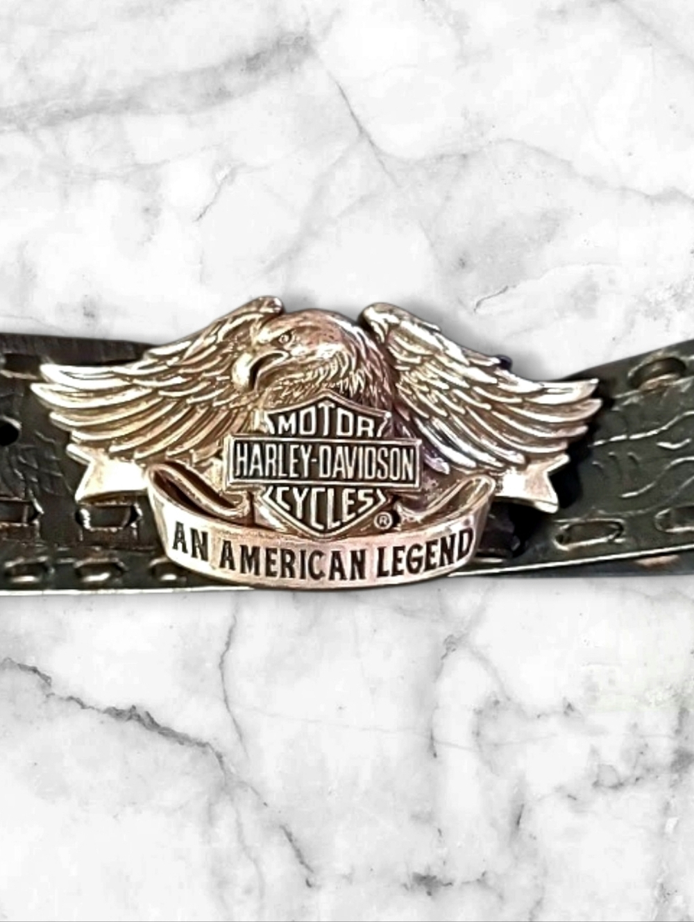 Classic Harley-Davidson Silver Eagle Belt Buckle And Leather Belt Size 42